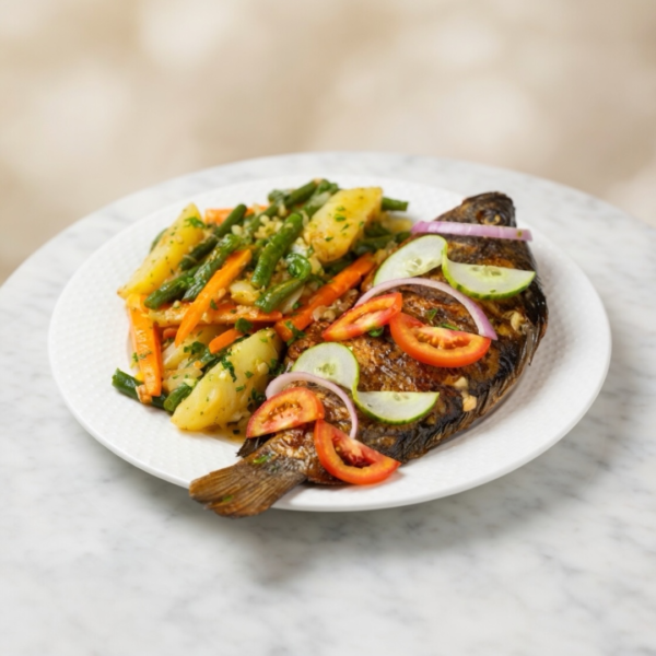 Tilapia al horno con salteado de vegetales