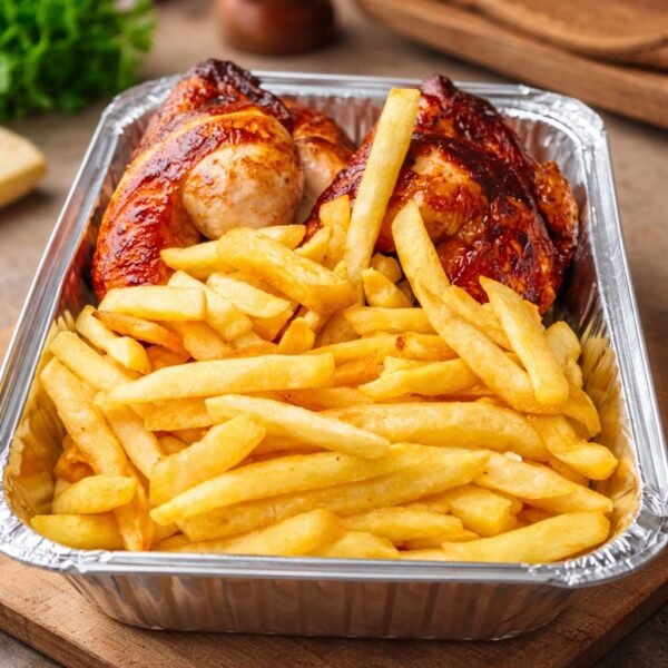 Pollo entero con patatas fritas