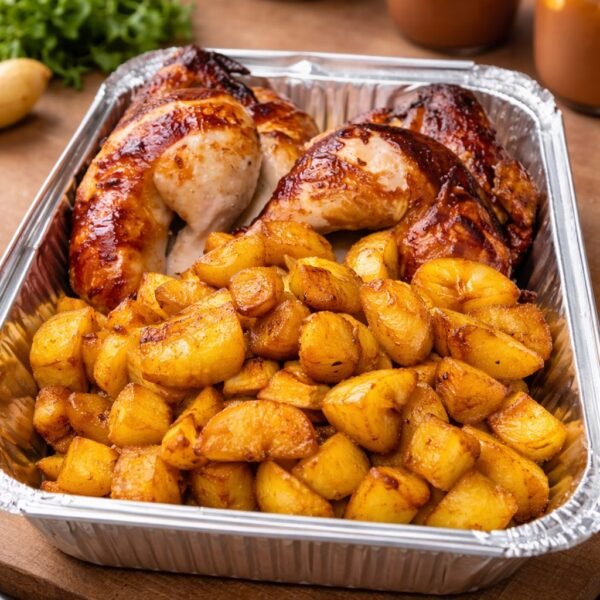 Pollo entero con plátano
