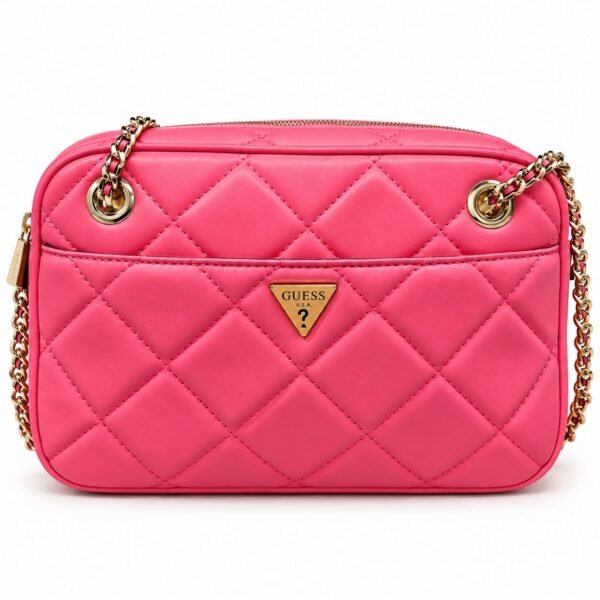Bolso cruzado acolchado Guess con cadena y cremallera (Guess Quilted Crossbody Bag).