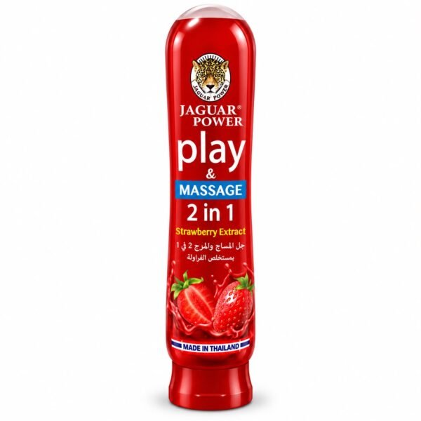 Gel de masajes y lubricante 2 en 1 Jaguar Power Play con extracto de fresa